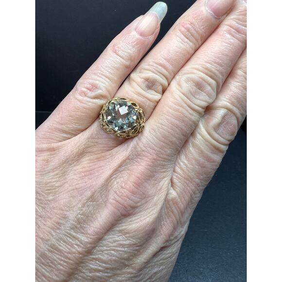 Vintage 10K Yellow Gold Prasiolite (Green Amethyst) Filigree Ring Size 7 - Picture 5 of 16